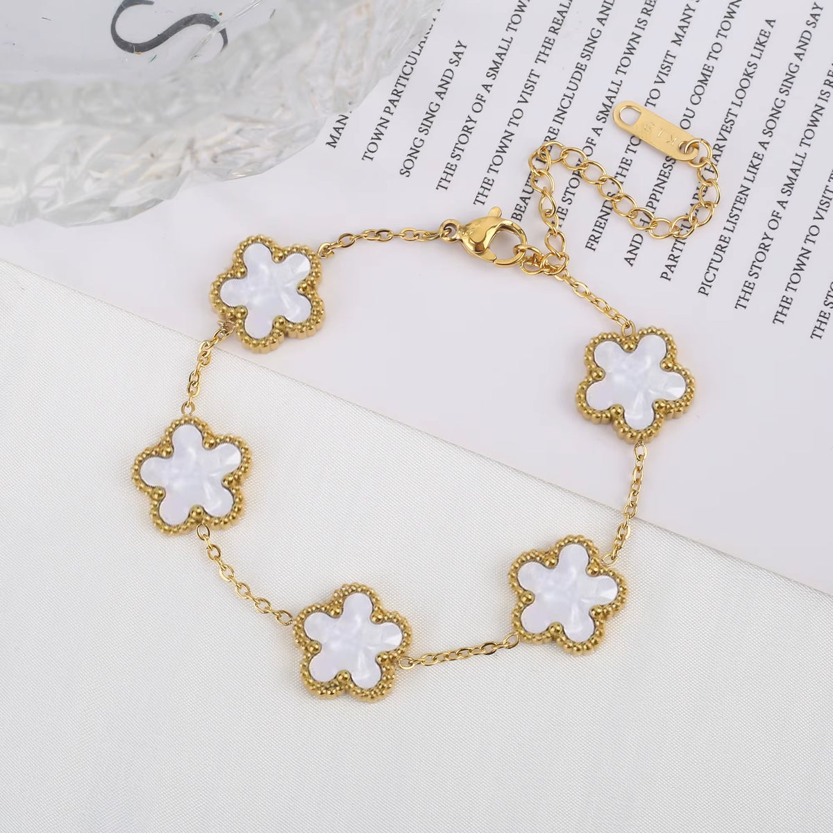 Classic Luxury Stainless Steel Bracelet Ladies Adjustable Five Flower Bracelets for Women New Fashion Party Jewelry Gifts Clover